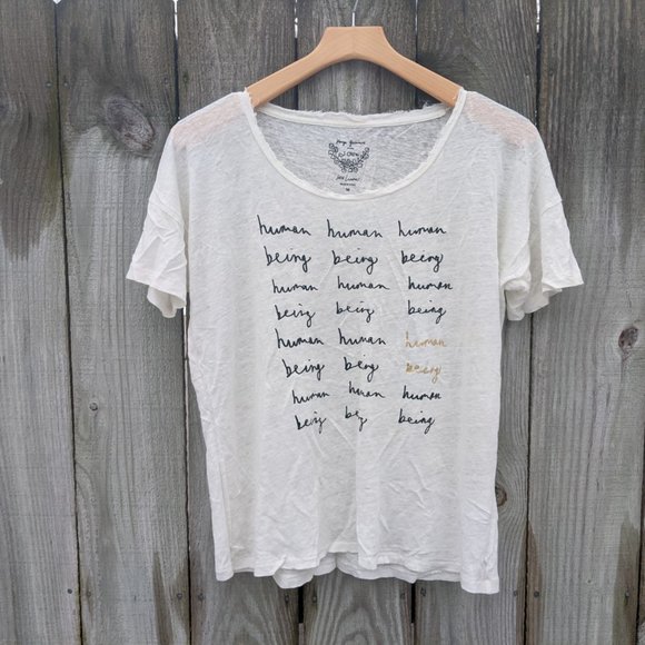 J Crew Human Being Cream Linen T-Shirt - Picture 1 of 10